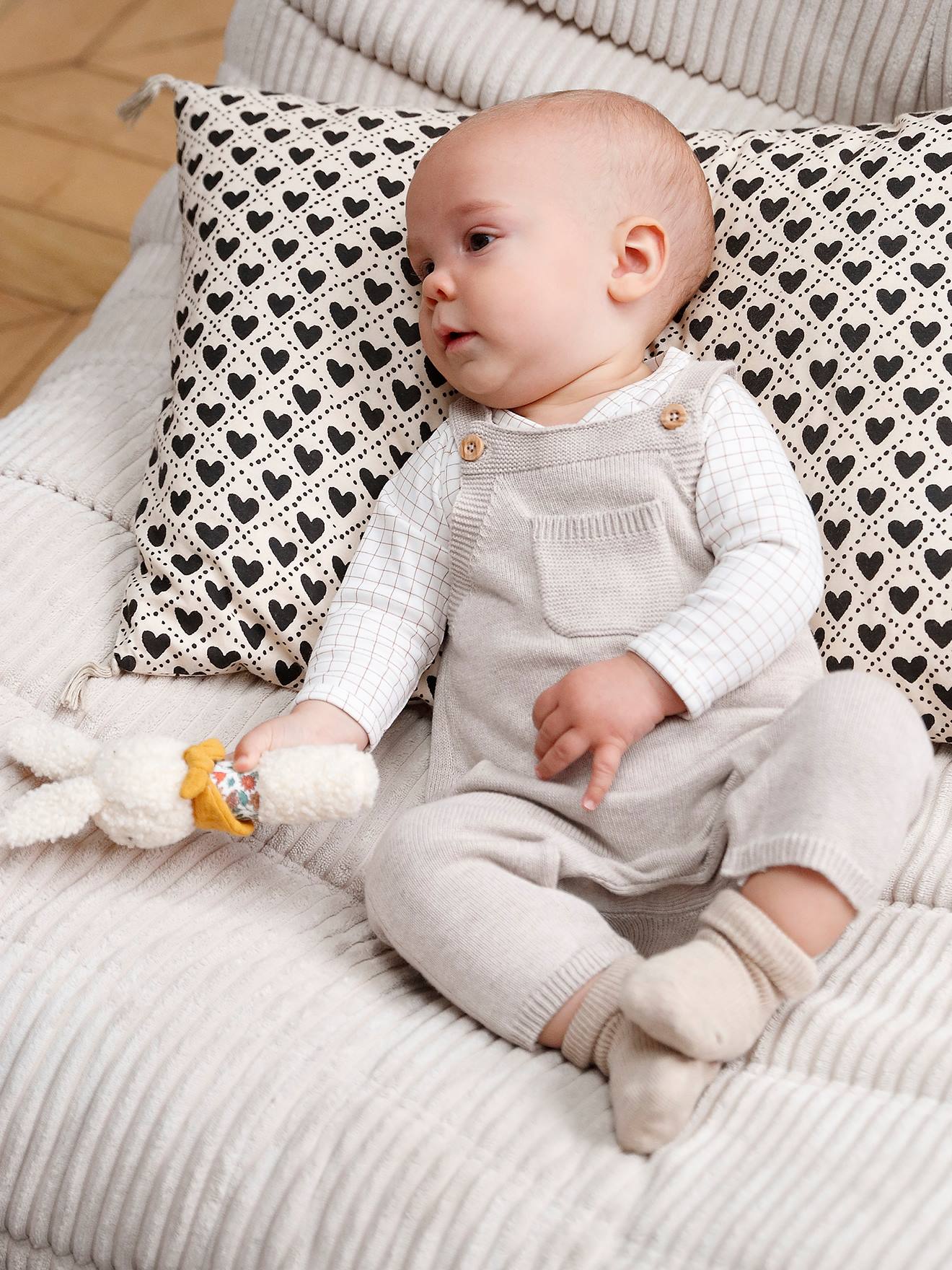 Salopette en tricot bébé beige chiné
