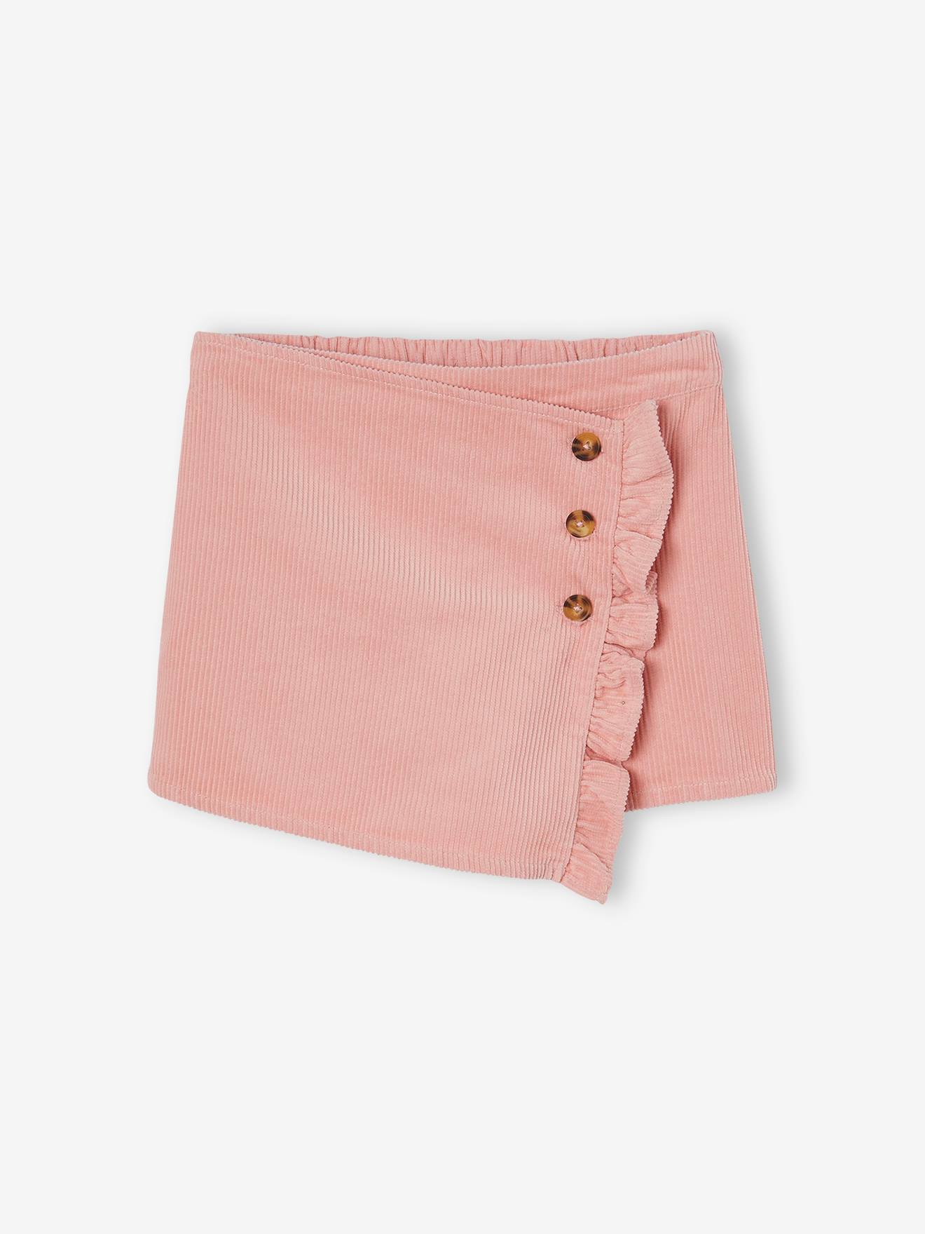 Jupe-short en velours côtelé fille effet portefeuille rose