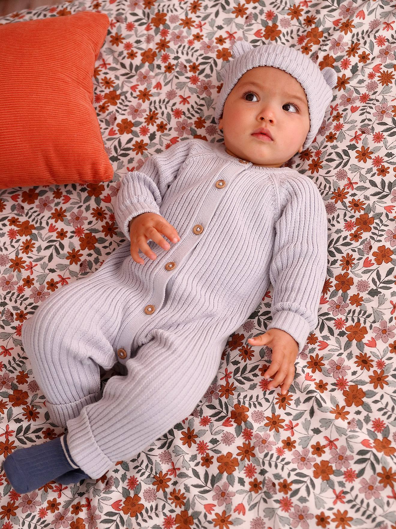 Ensemble bébé combinaison et bonnet à oreilles en tricot bleu pâle (Vertbaudet) - Image 2