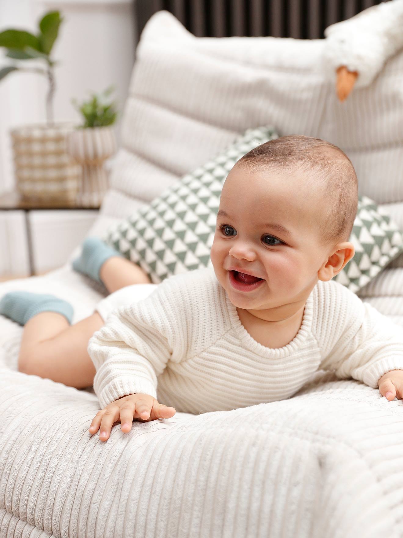 Barboteuse en tricot bébé manches longues écru