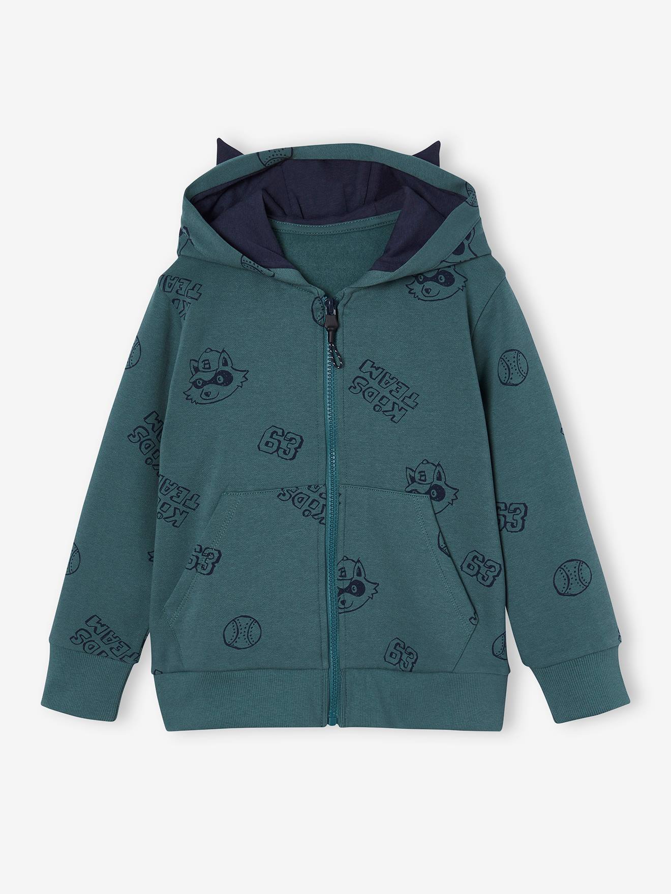 Sweat zippé capuche à oreilles sport garçon vert d'eau
