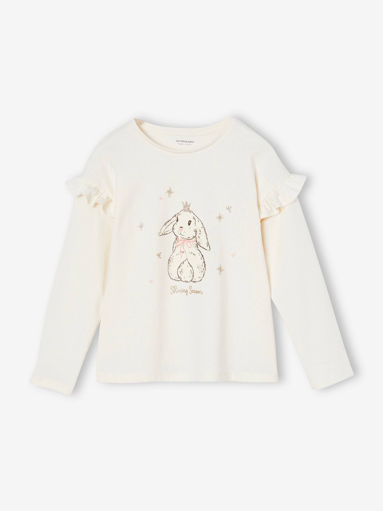 T-shirt de Noël lapin détails pailletés fille écru