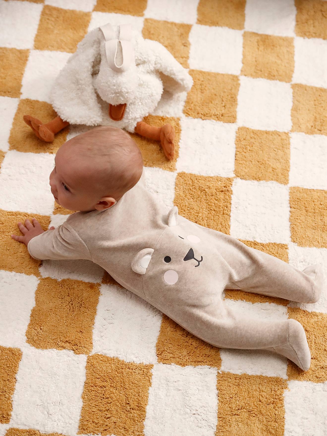 Pyjama bébé mixte velours animal personnalisable beige chiné