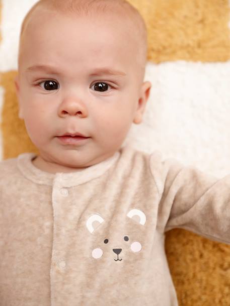 Pyjama bébé mixte velours animal personnalisable beige chiné+gris chiné 8 - vertbaudet enfant 