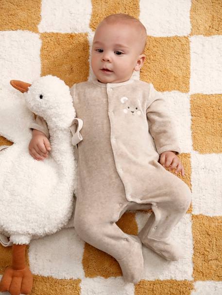 Pyjama bébé mixte velours animal personnalisable beige chiné+gris chiné 9 - vertbaudet enfant 