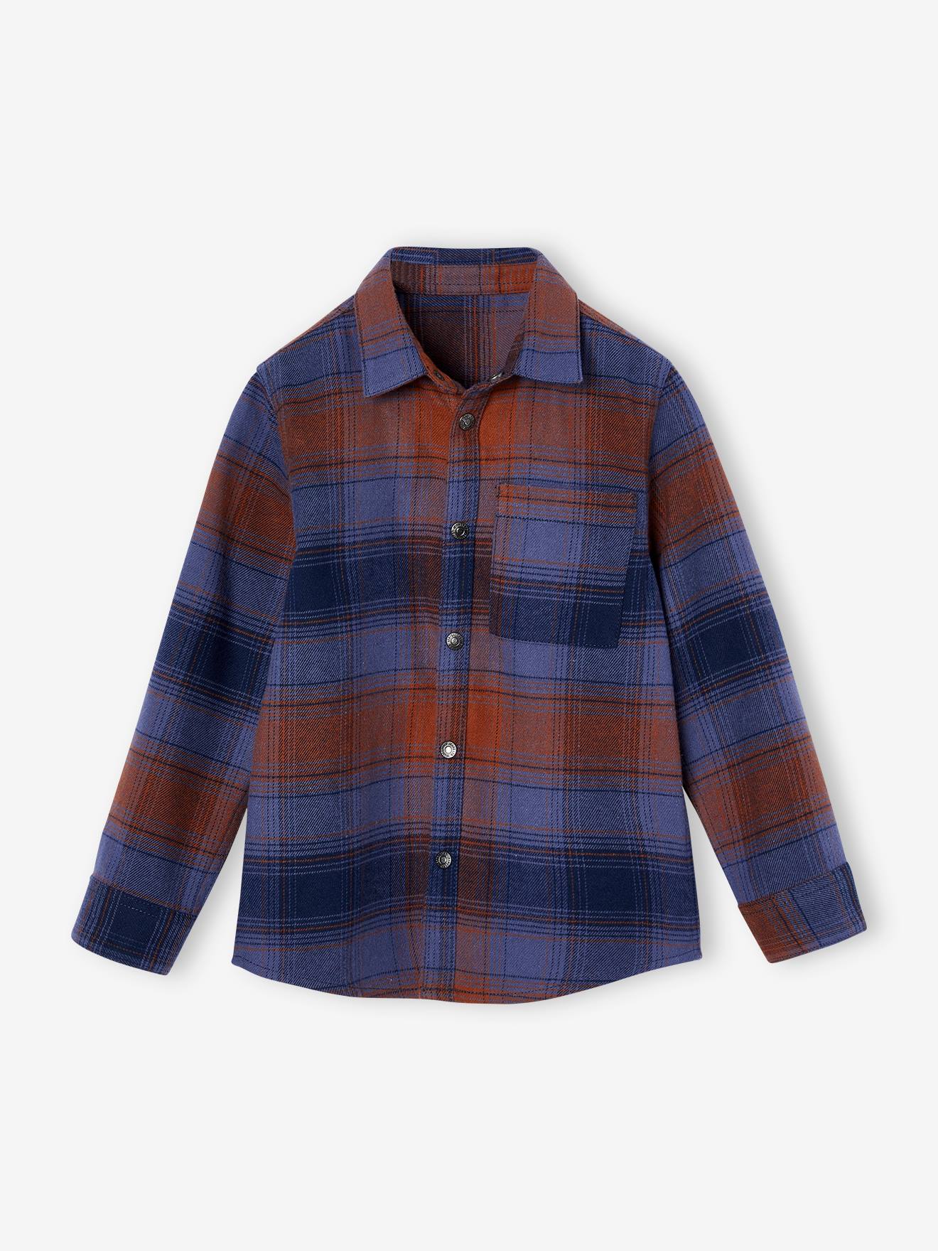 Chemise à carreaux en flanelle garçon bleu ardoise