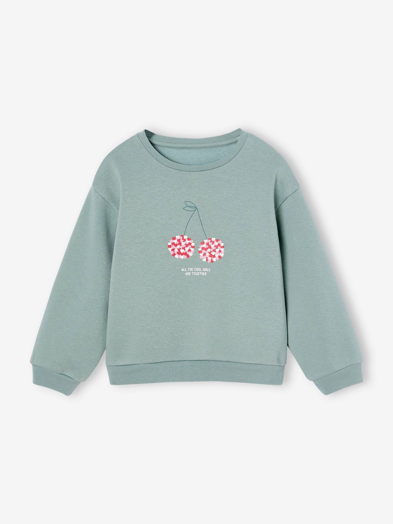 Sweat motif placé fille vert de gris
