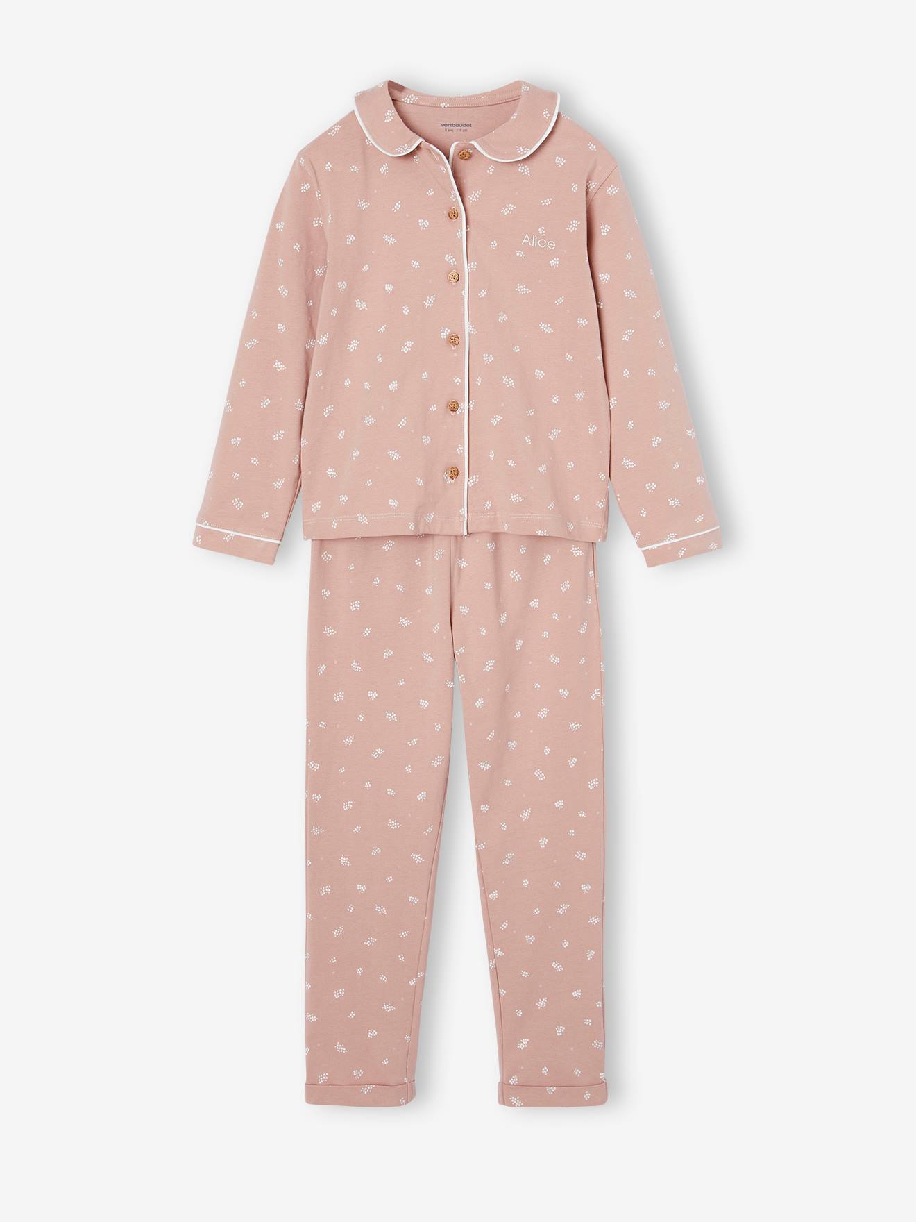 Pyjama imprimé col Claudine fille personnalisable rose pâle