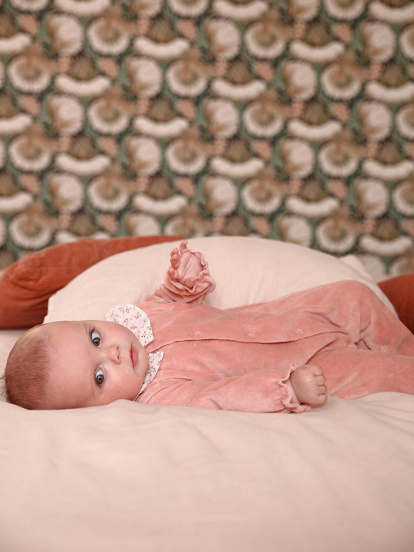 Pyjama bébé fille velours collerette imprimée rose poudré (Vertbaudet) - Image 2