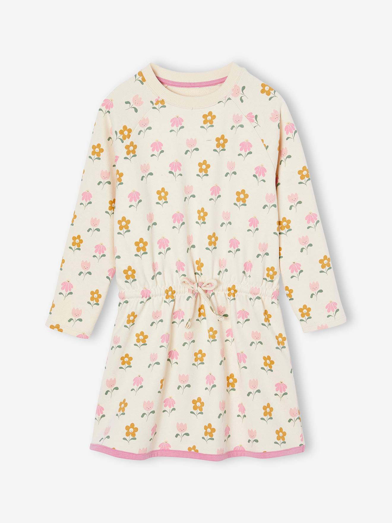 Robe en molleton motifs fleurs fille vanille