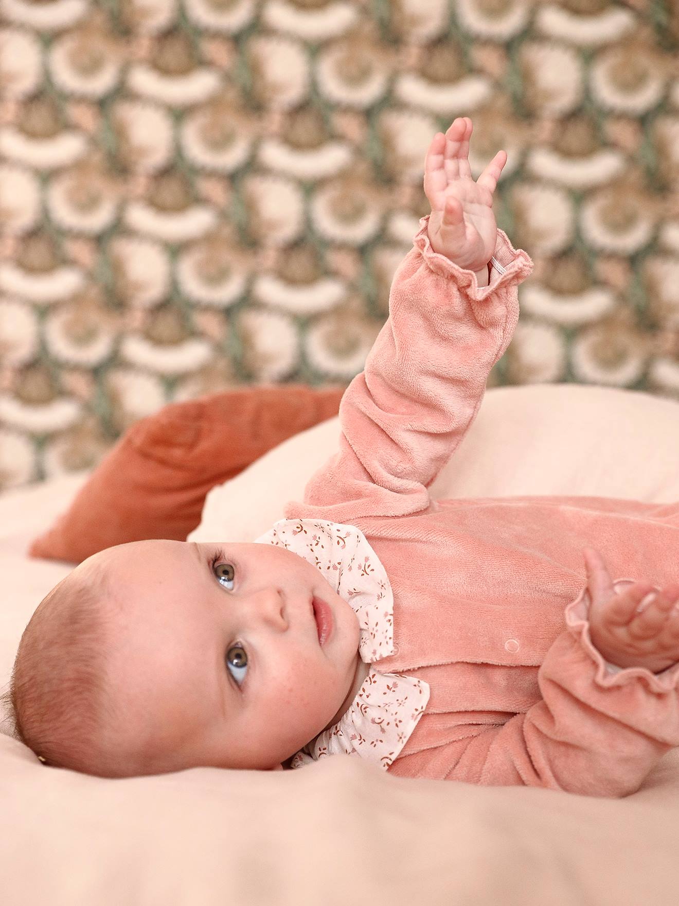 Pyjama bébé fille velours collerette imprimée rose poudré (Vertbaudet) - Image 3