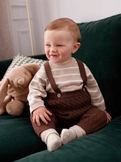 -Ensemble bébé pull rayé et pantalon à bretelles en tricot torsadé