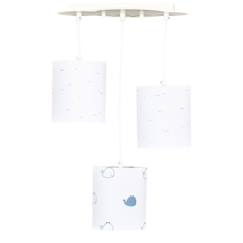 -Suspension lumineuse - Sauthon - Blue Baleine - Coton blanc - 3 ampoules - Réglable en hauteur