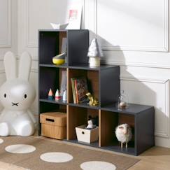 Chambre et rangement-6 cases de rangement effet bois en escalier anthracite Tom & Apolline