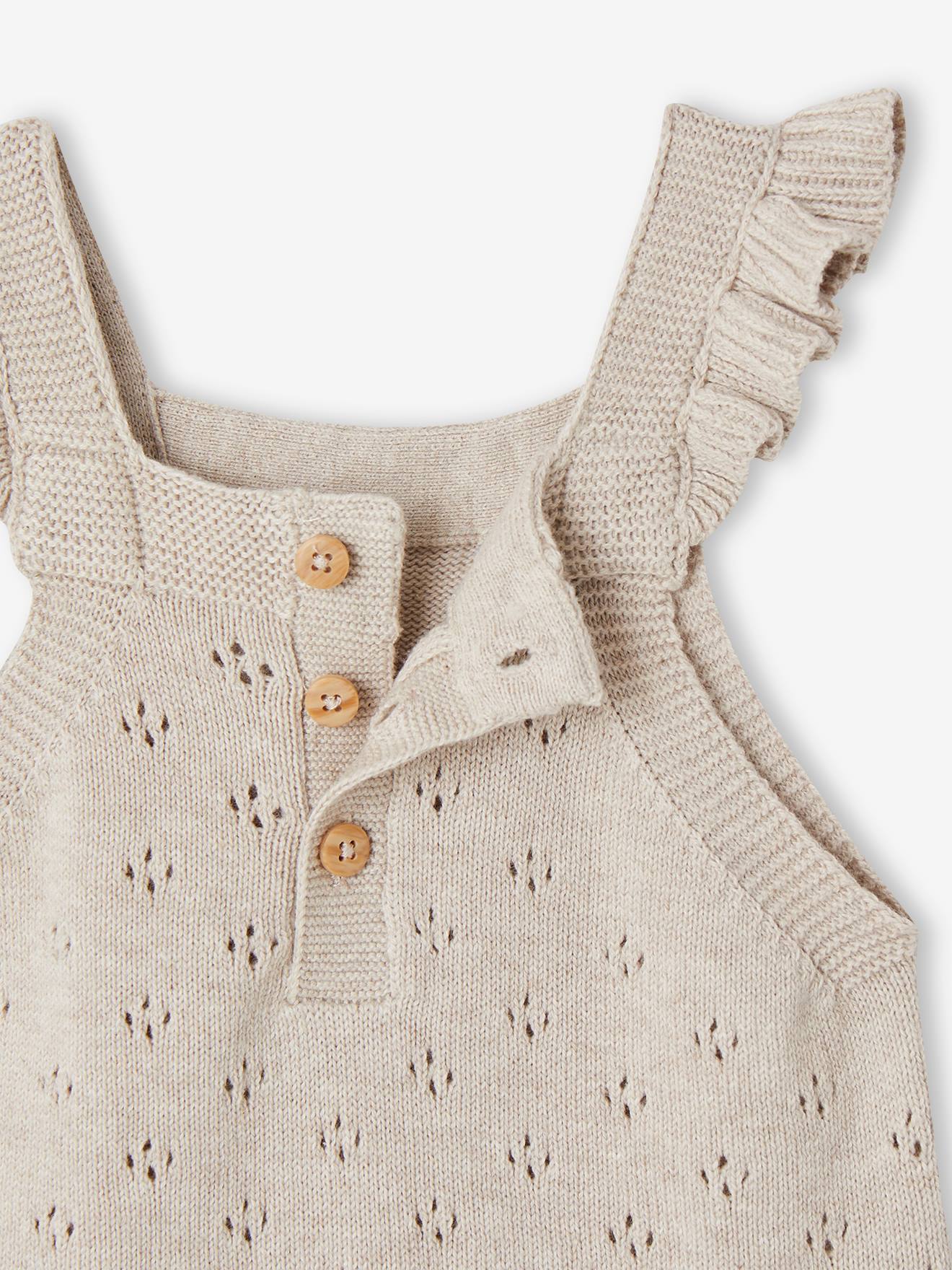 Salopette en tricot bébé bretelles à volants beige chiné (Vertbaudet) - Image 2
