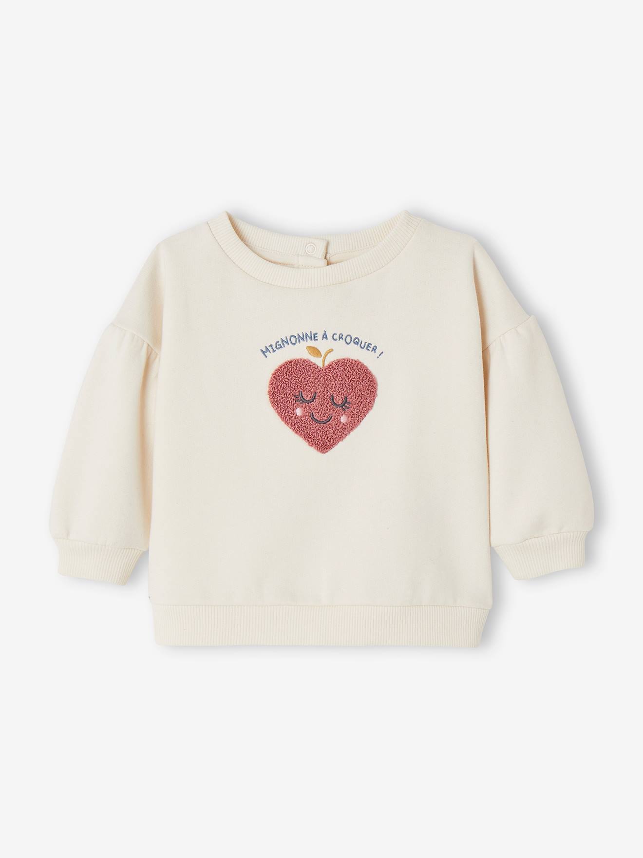 Sweat coeur en bouclettes bébé écru