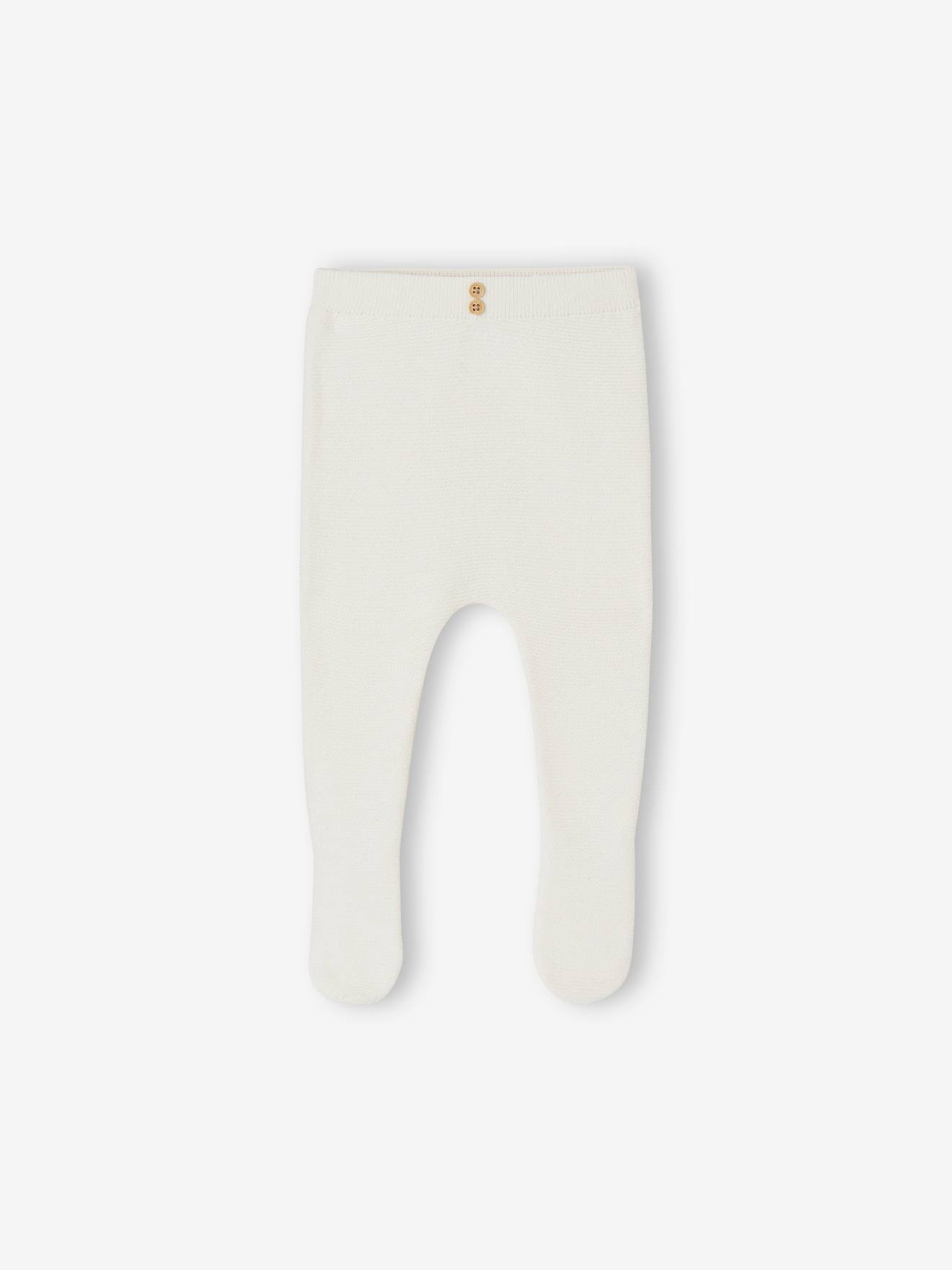 Pantalon à pieds bébé en tricot coton/laine blanc