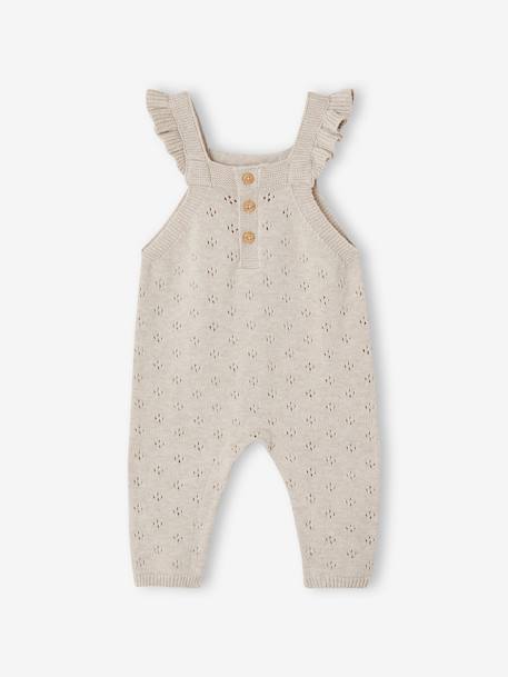 Vertbaudet - Salopette en tricot bébé bretelles à volants beige chiné
