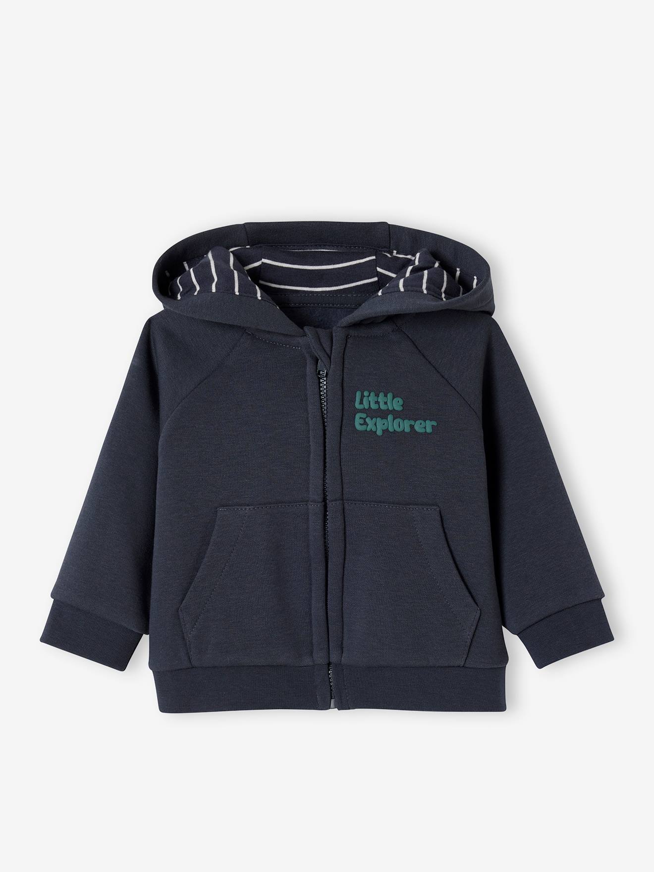 Vertbaudet - Sweat  zippé à capuche bébé bleu ardoise