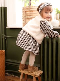 -Ensemble 3 pièces bébé robe vichy + gilet + bandeau