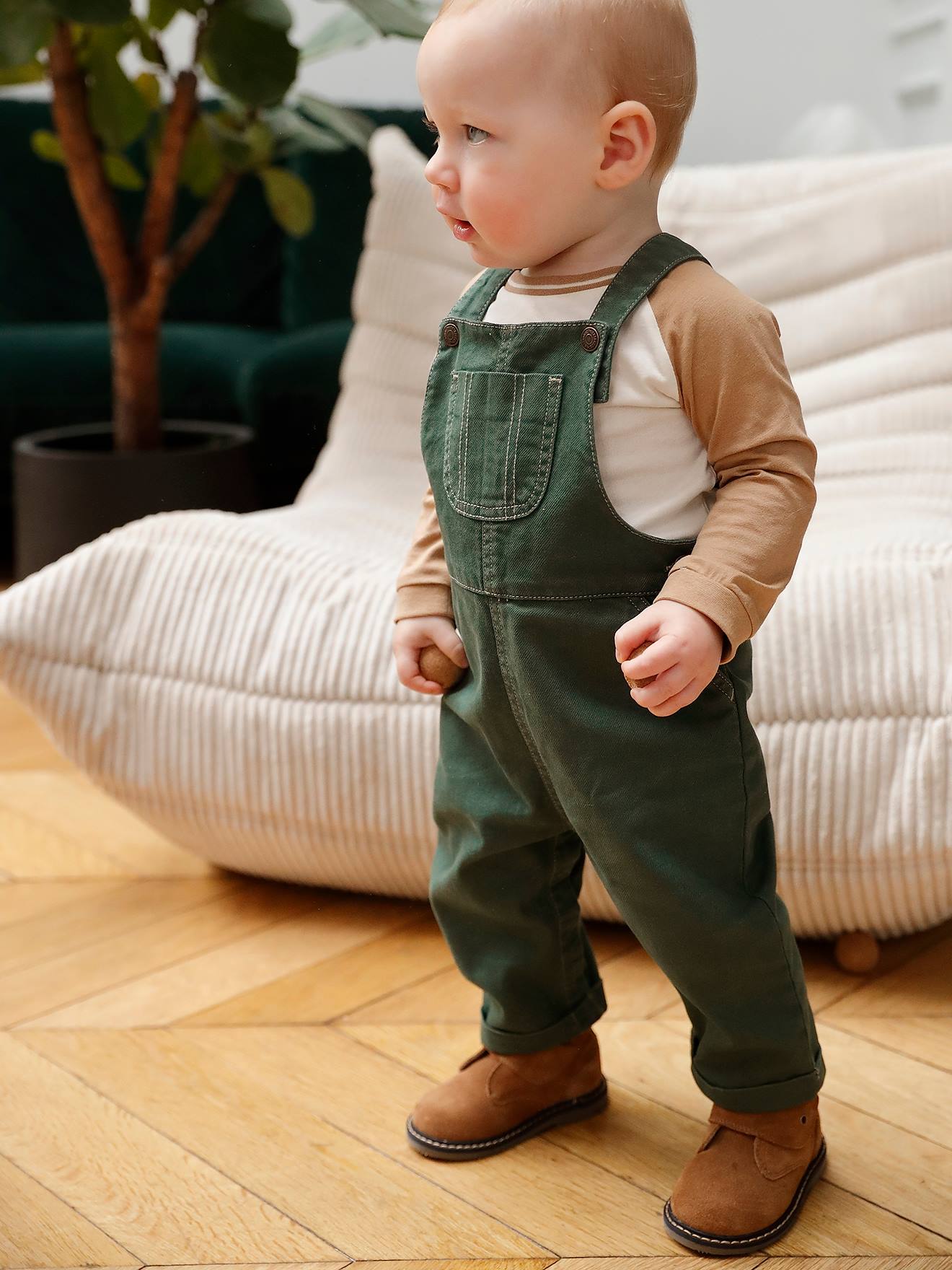 Ensemble tee-shirt + salopette bébé garçon vert sapin