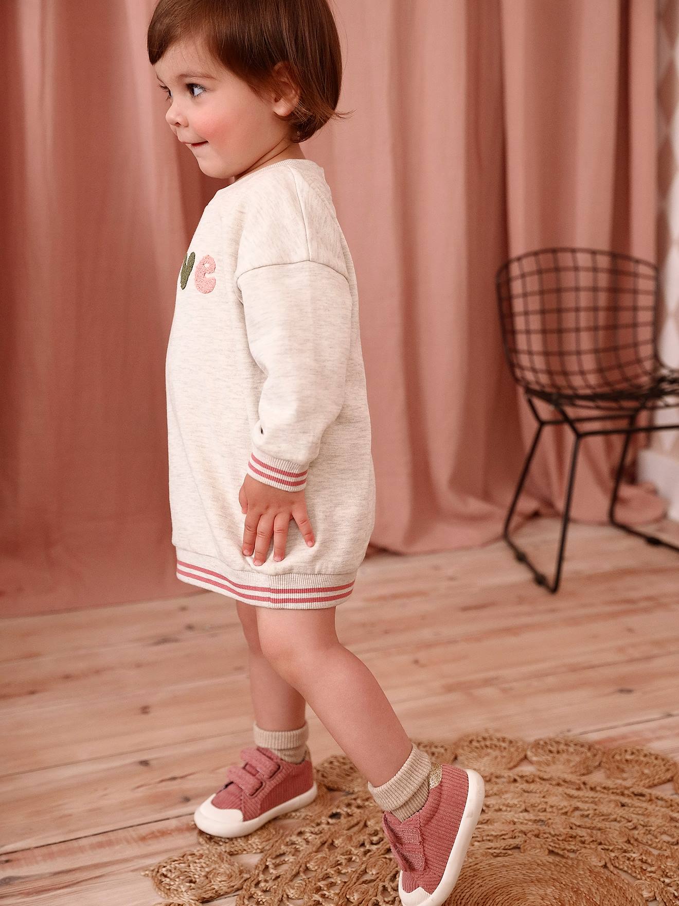 Robe en molleton motif love en bouclettes bébé beige chiné