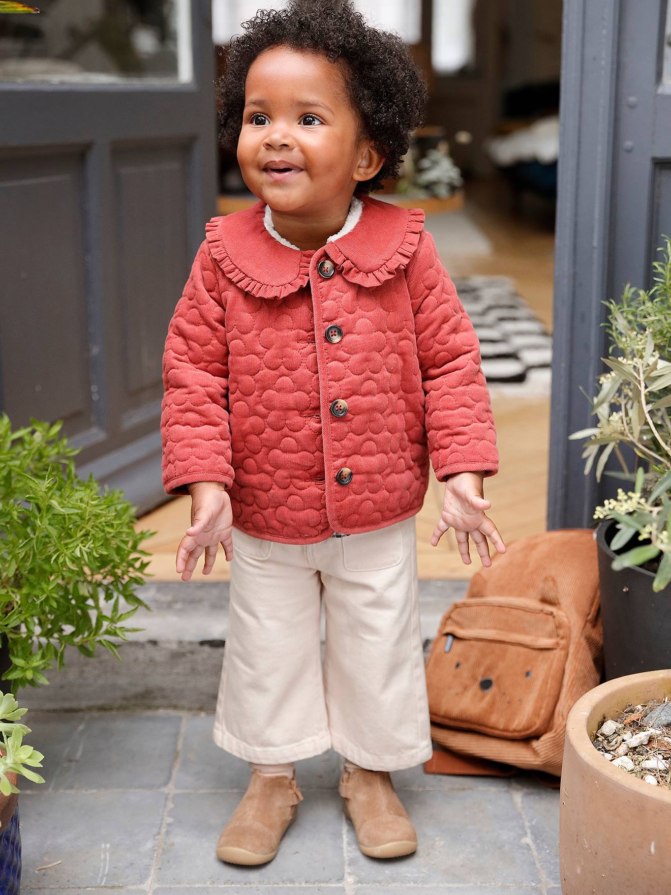 Veste matelassée en velours doublé sherpa bébé terracotta