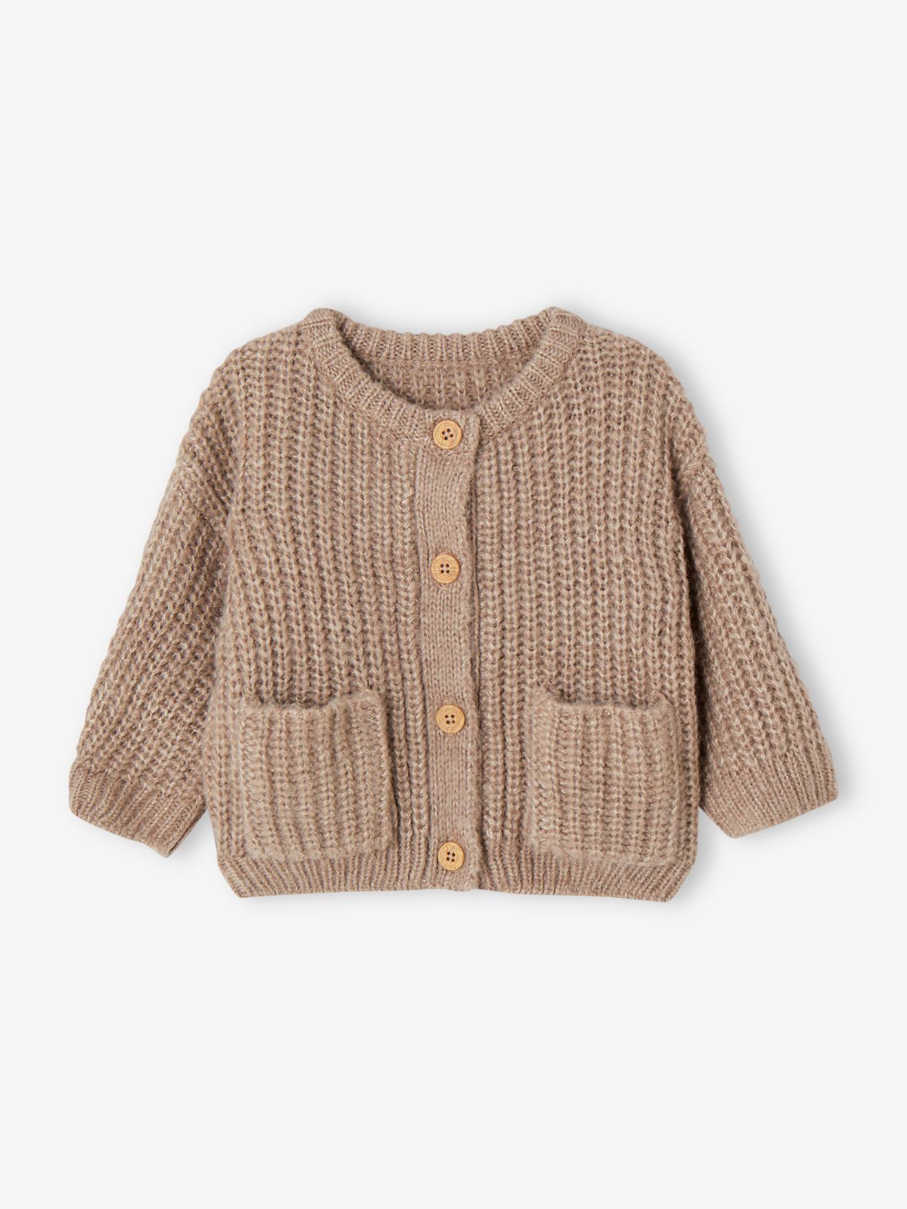 Gilet en grosse maille douillette bébé marron chiné