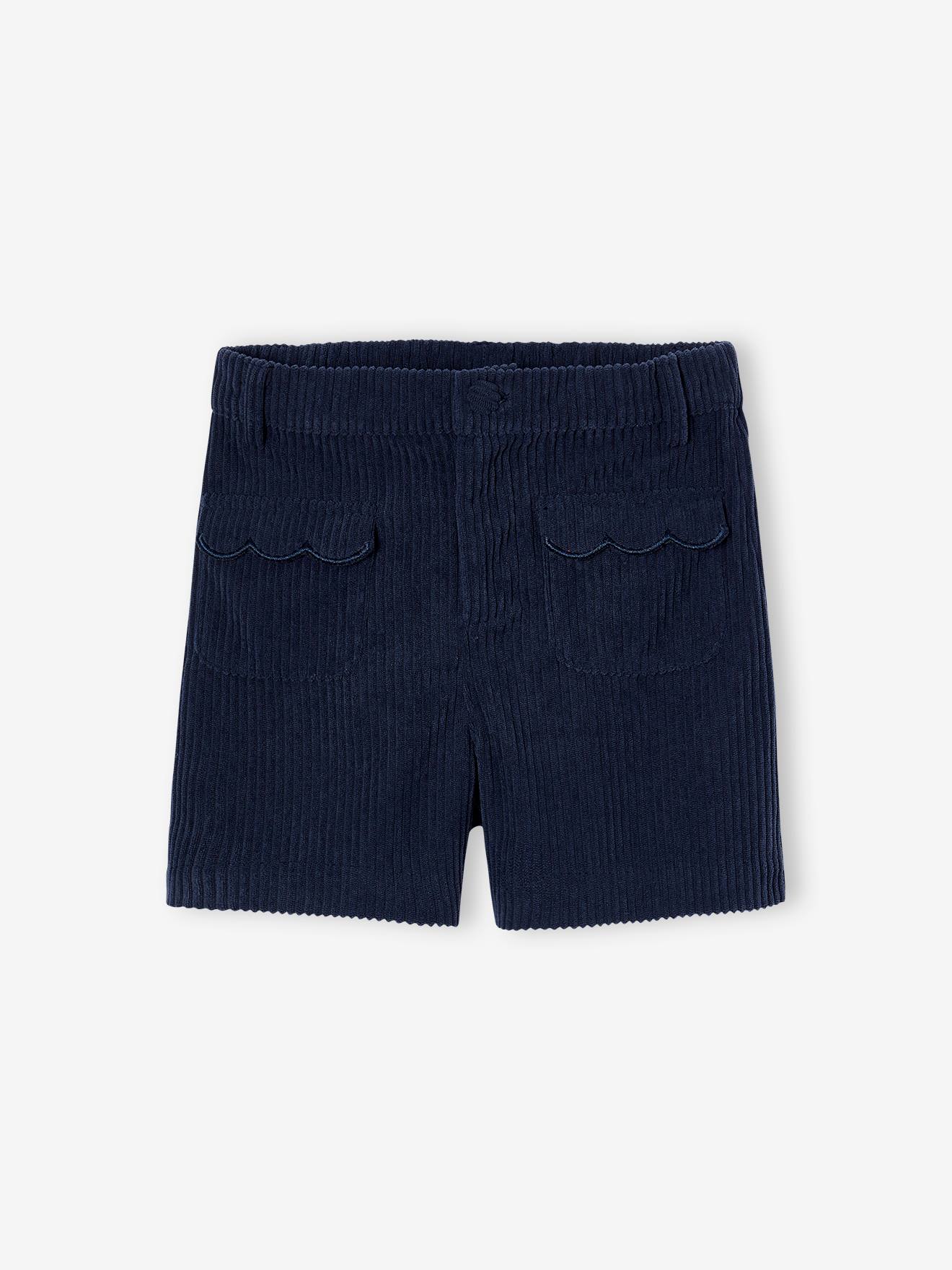 Short velours fille poches festonnées marine