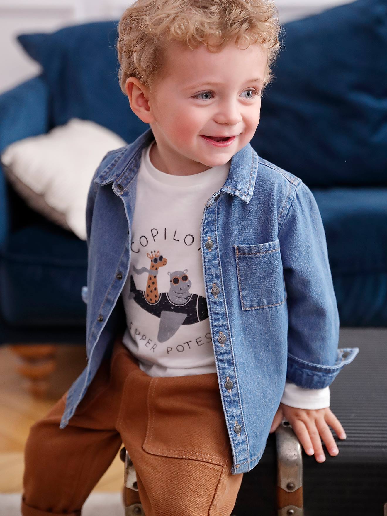 Chemise en jean pressionnée bébé personnalisable stone