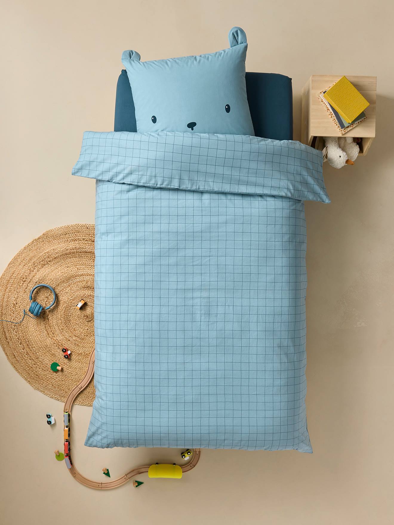 Parure enfant Magicouette CARONIMOS, avec coton recyclé carreaux bleu