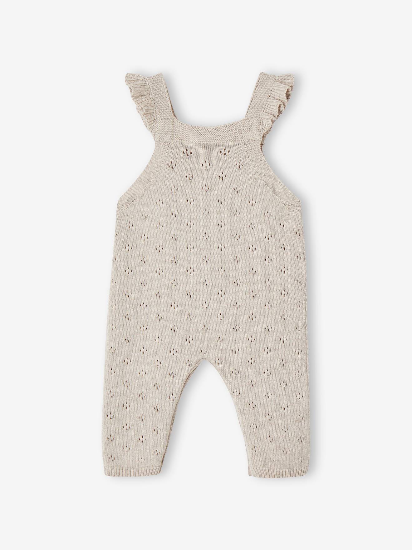 Salopette en tricot bébé bretelles à volants beige chiné (Vertbaudet) - Image 1