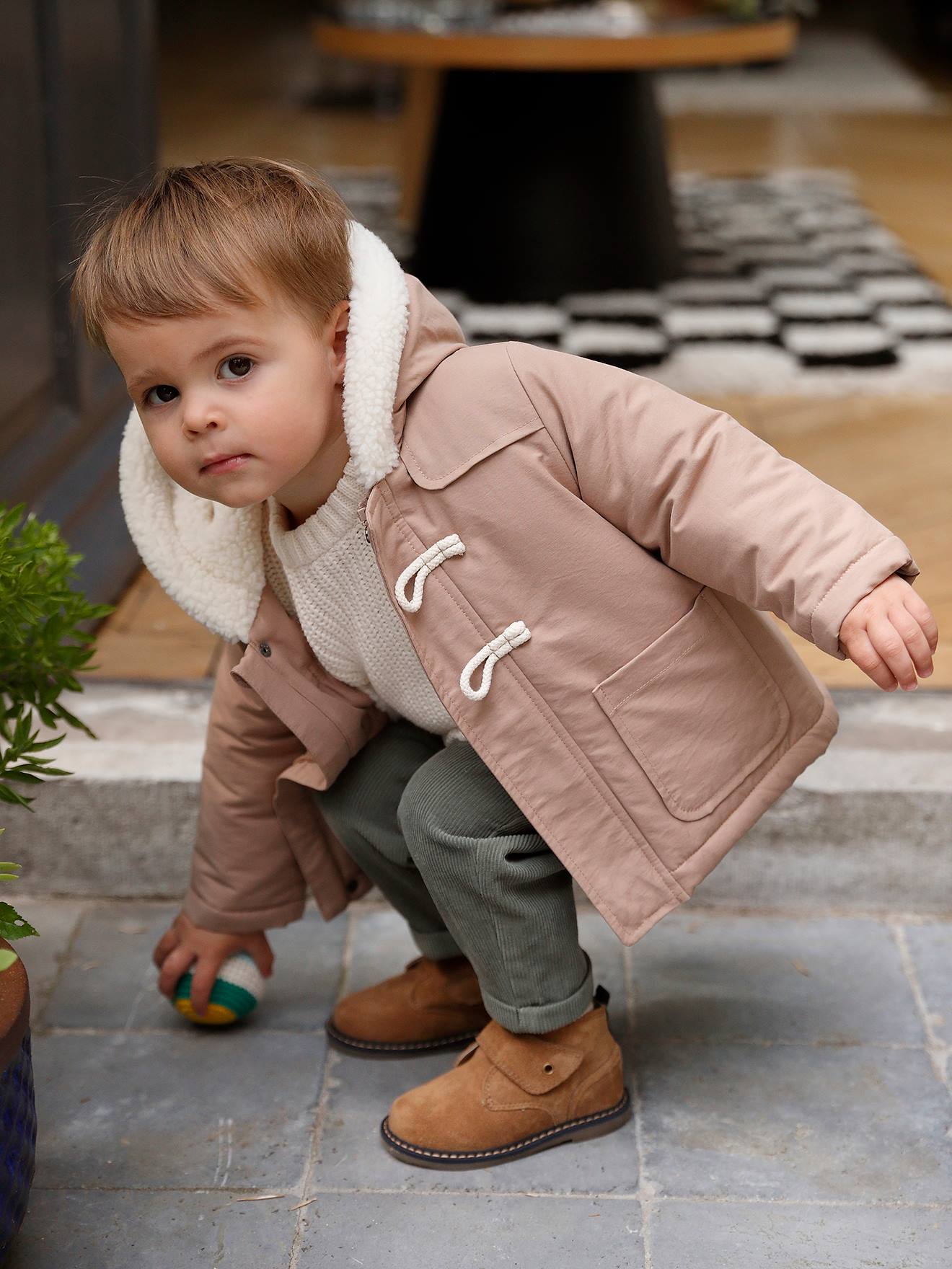 Parka à capuche bébé esprit duffle-coat cappuccino