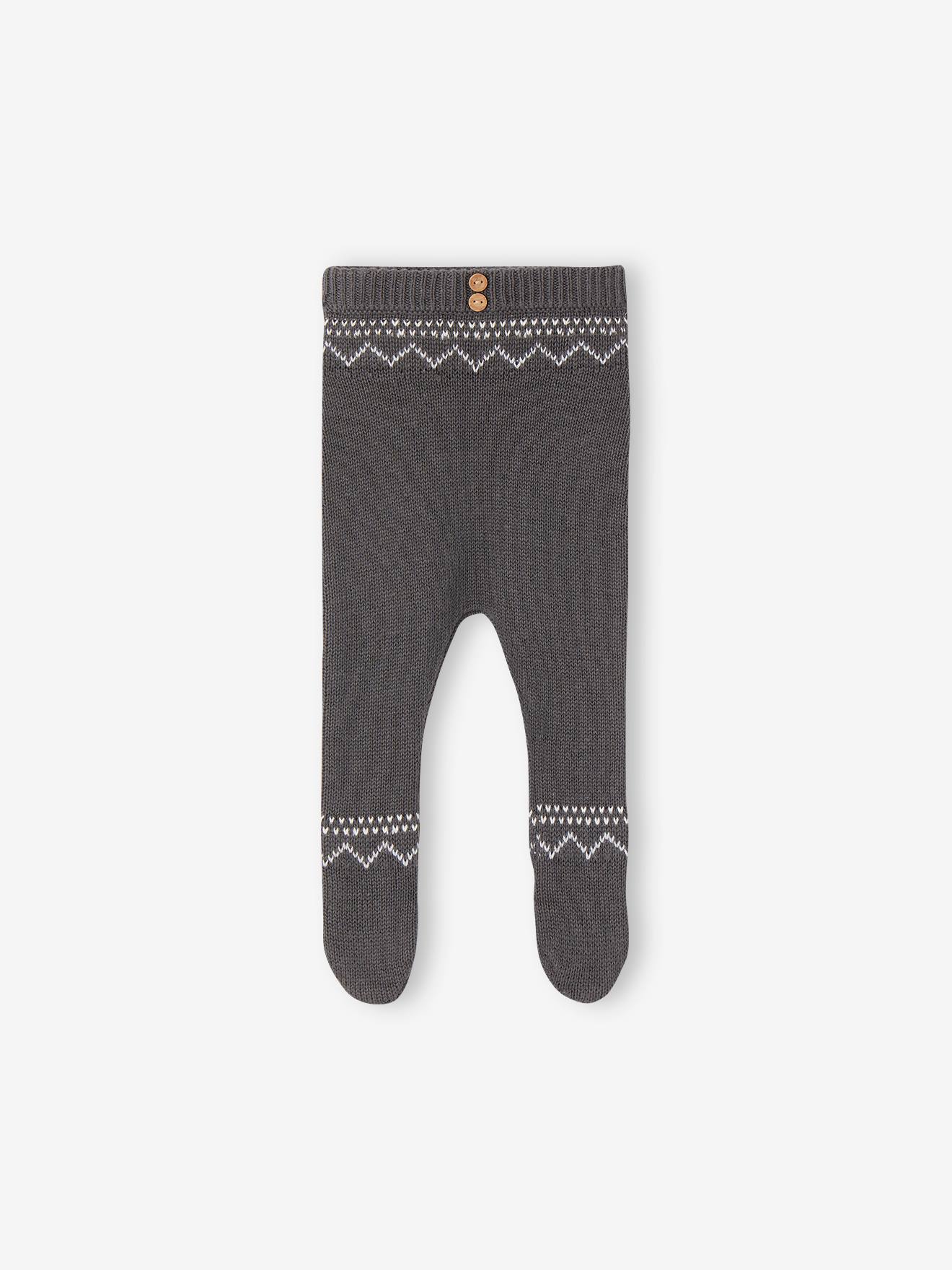 Pantalon avec pieds en maille jacquard bébé bleu ardoise