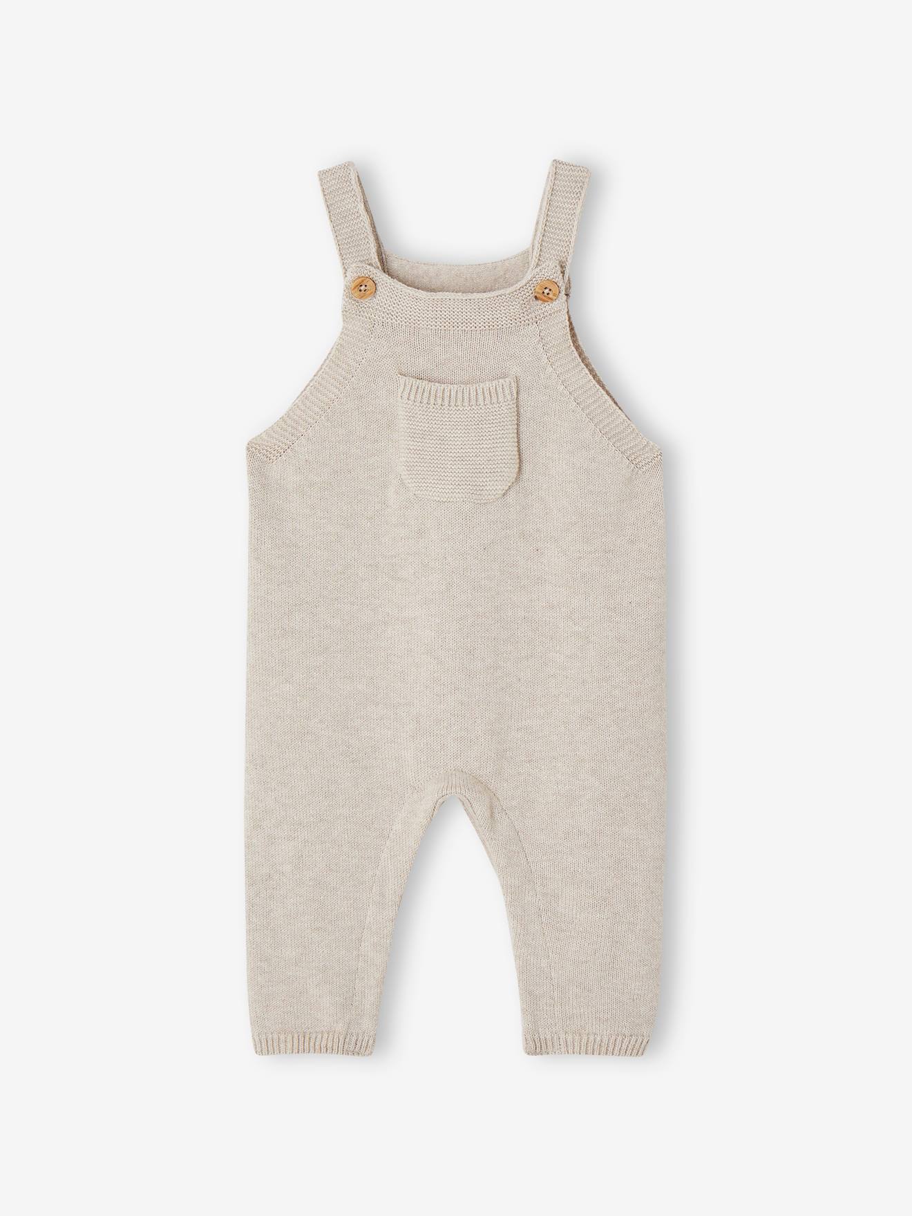 Salopette en tricot bébé beige chiné (Vertbaudet) - Image 1