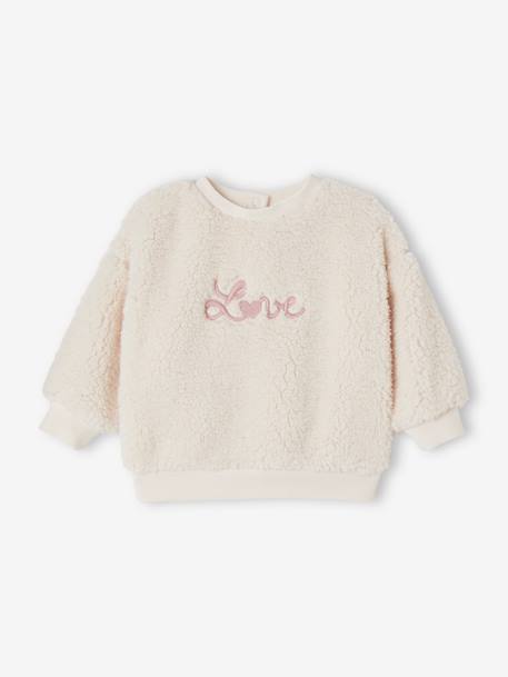 Bébé-Pull, gilet, sweat-Sweat-shirt brodé amour en sherpa bébé