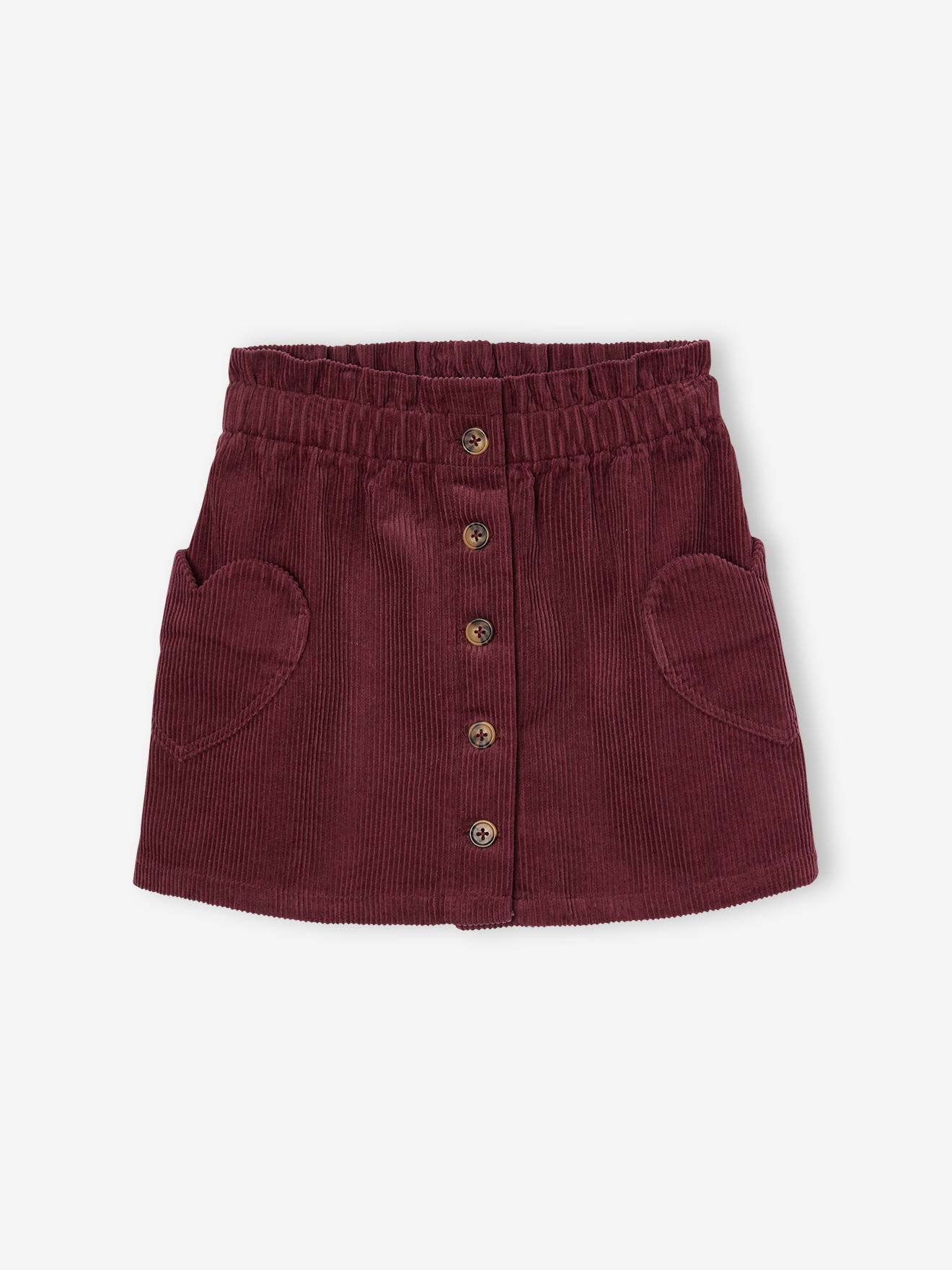 Vertbaudet - Jupe en velours poches coeur fille mauve