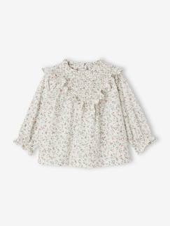 -Blouse fleurie à smocks et volants bébé