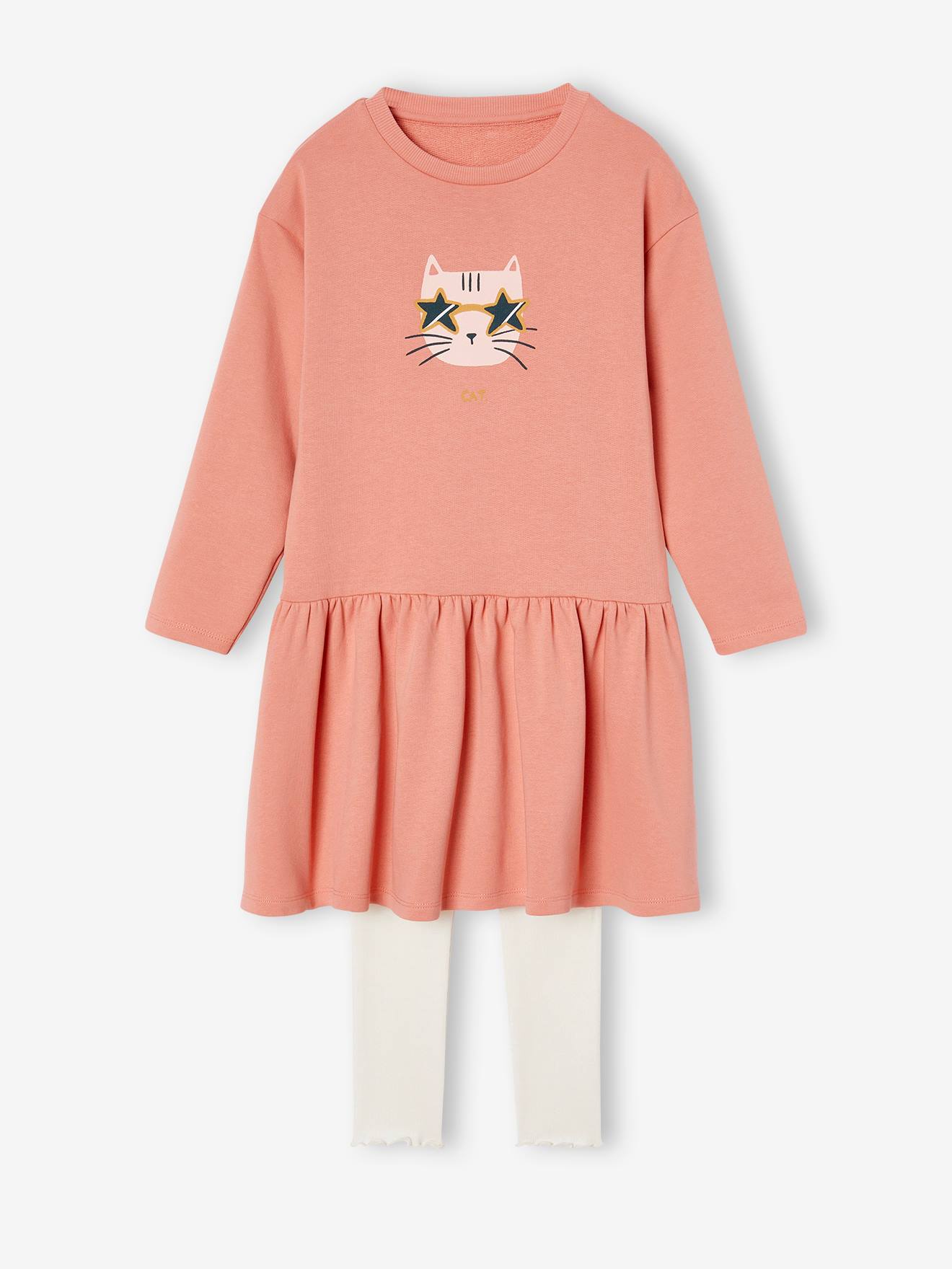 Robe en molleton et legging en côtes fille blush