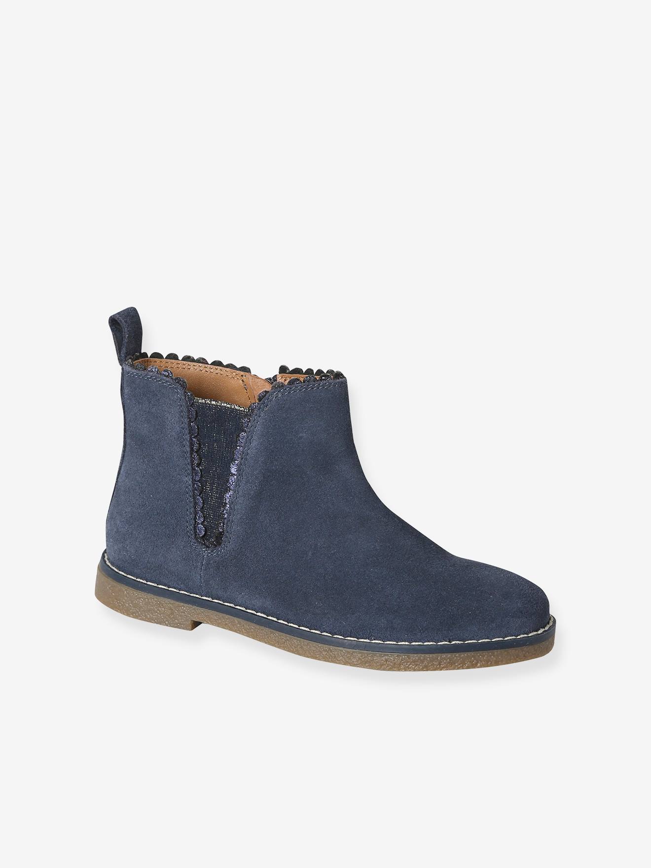 Boots enfant fille cuir lastiques et zippes marine 33 €