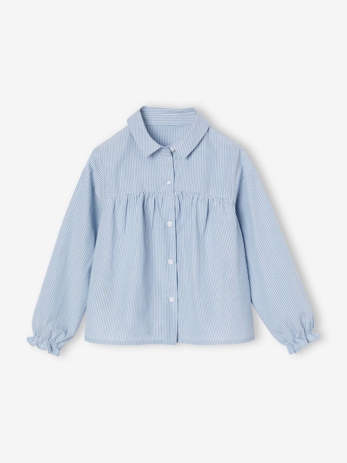 Chemise évasée en popeline fille bleu ciel