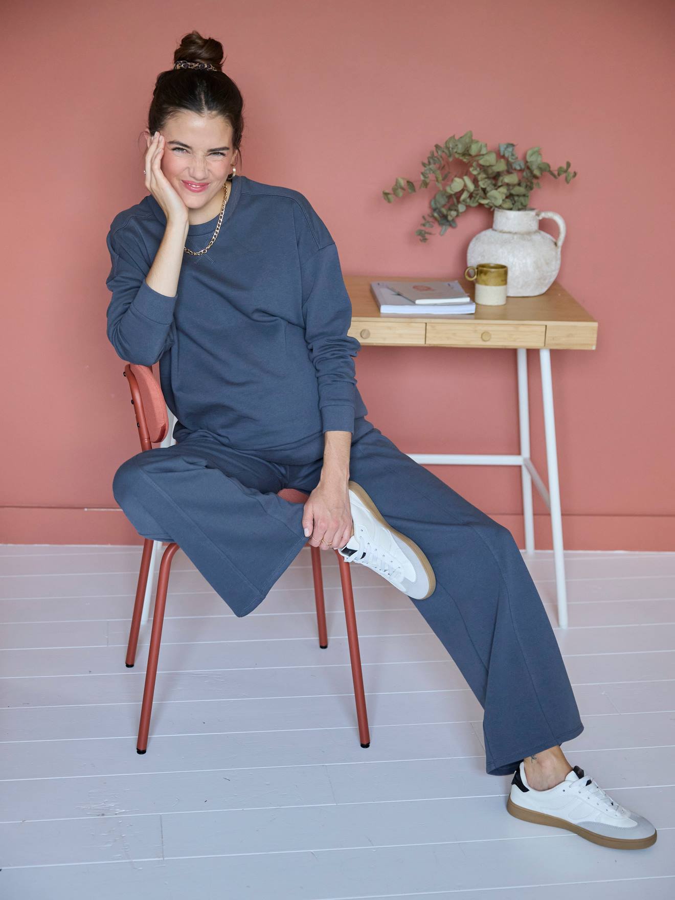 Ensemble sweat et pantalon large grossesse bleu ardoise