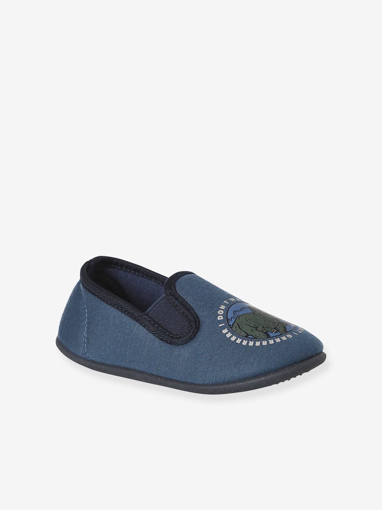 Chaussons élastiqués enfant en toile bleu nuit