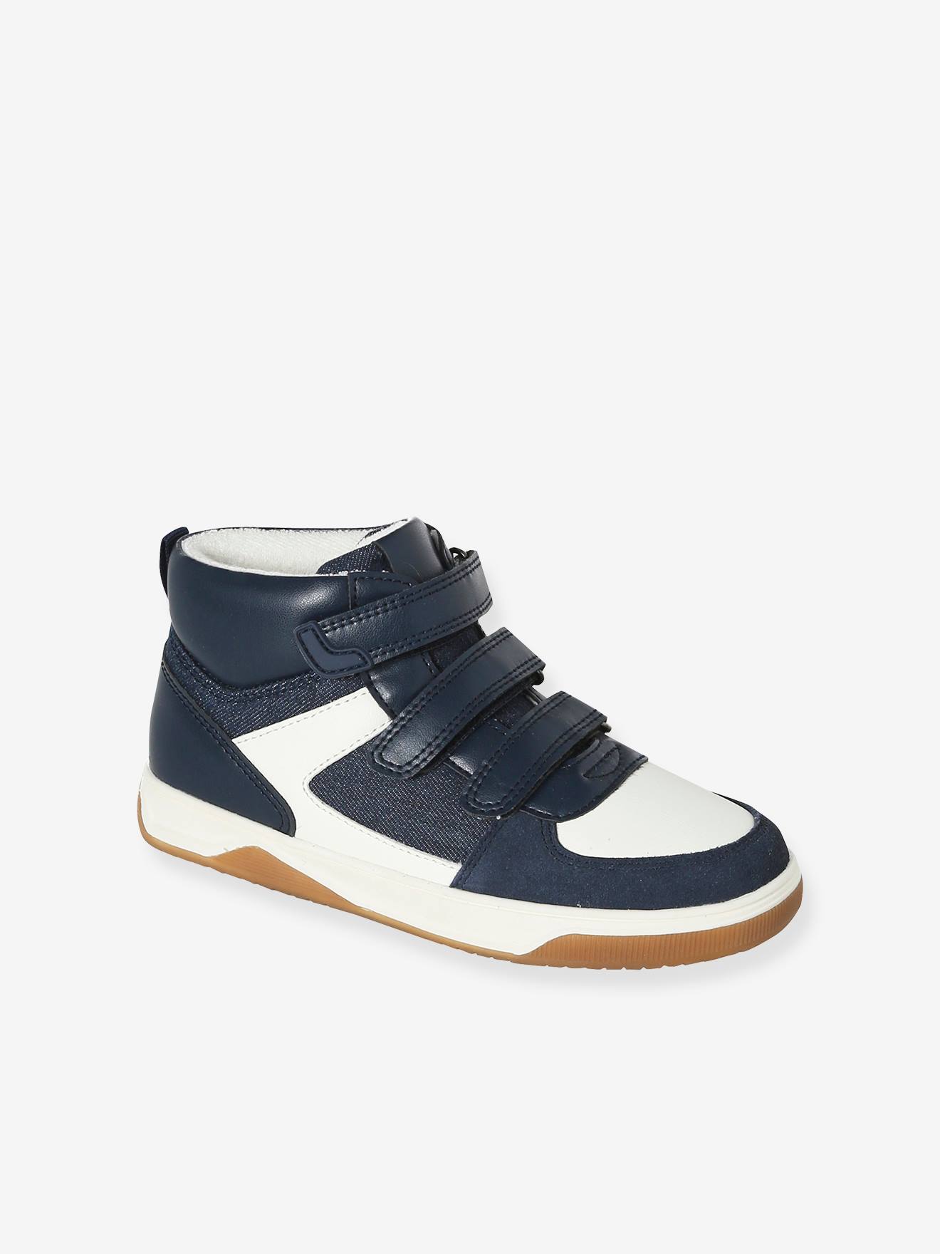 Baskets montantes scratchées enfant denim brut
