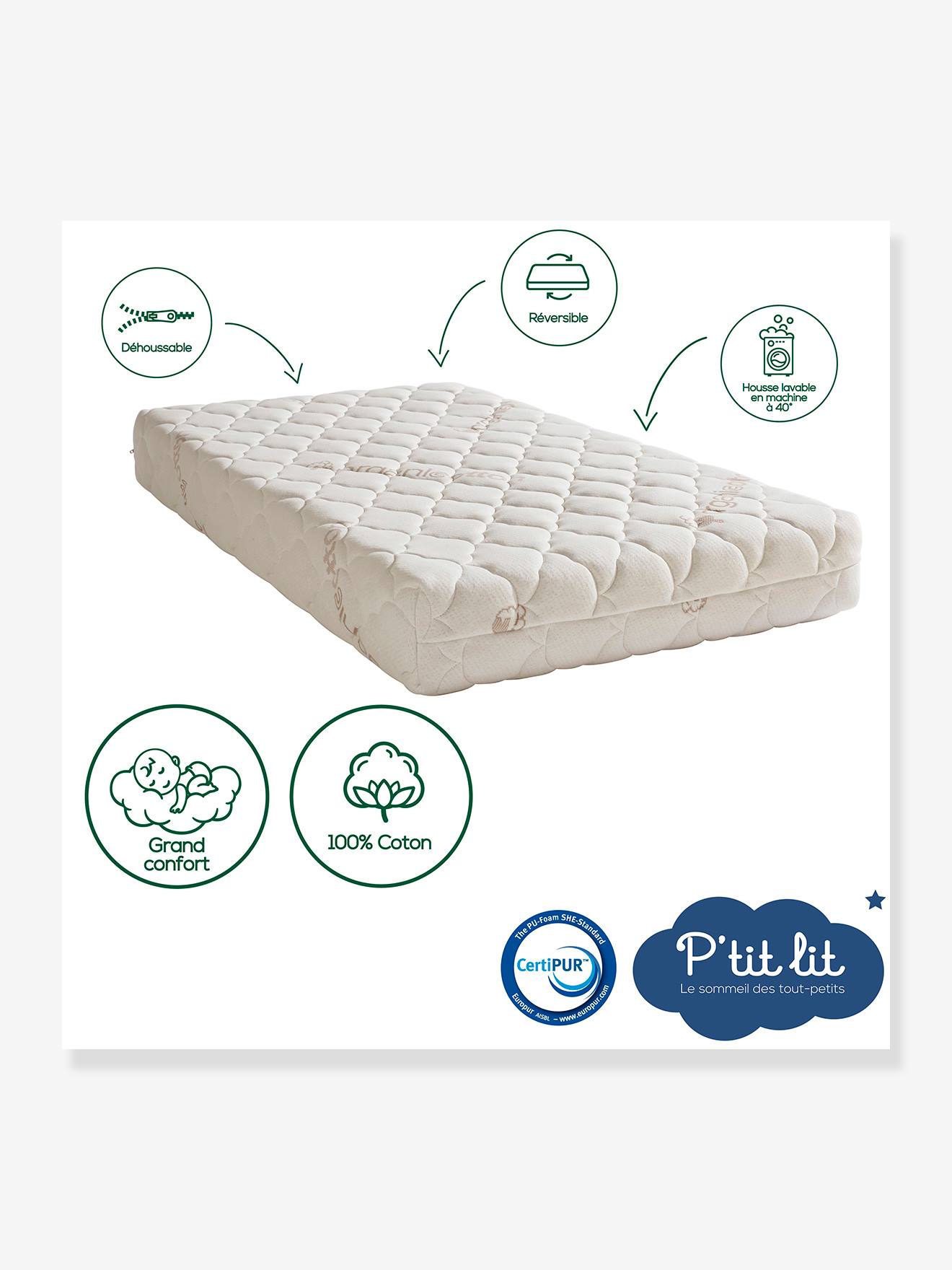 Matelas bébé déhoussable Coton bio* blanc (P'Tit Lit) - Image 2
