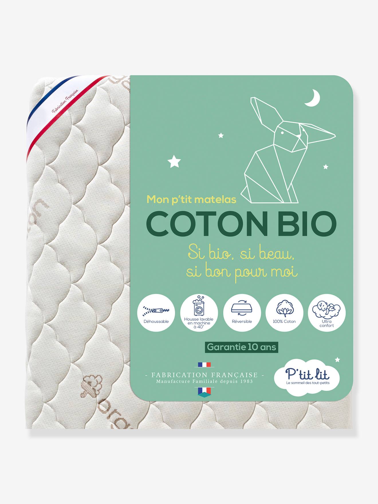 Matelas bébé déhoussable Coton bio* blanc