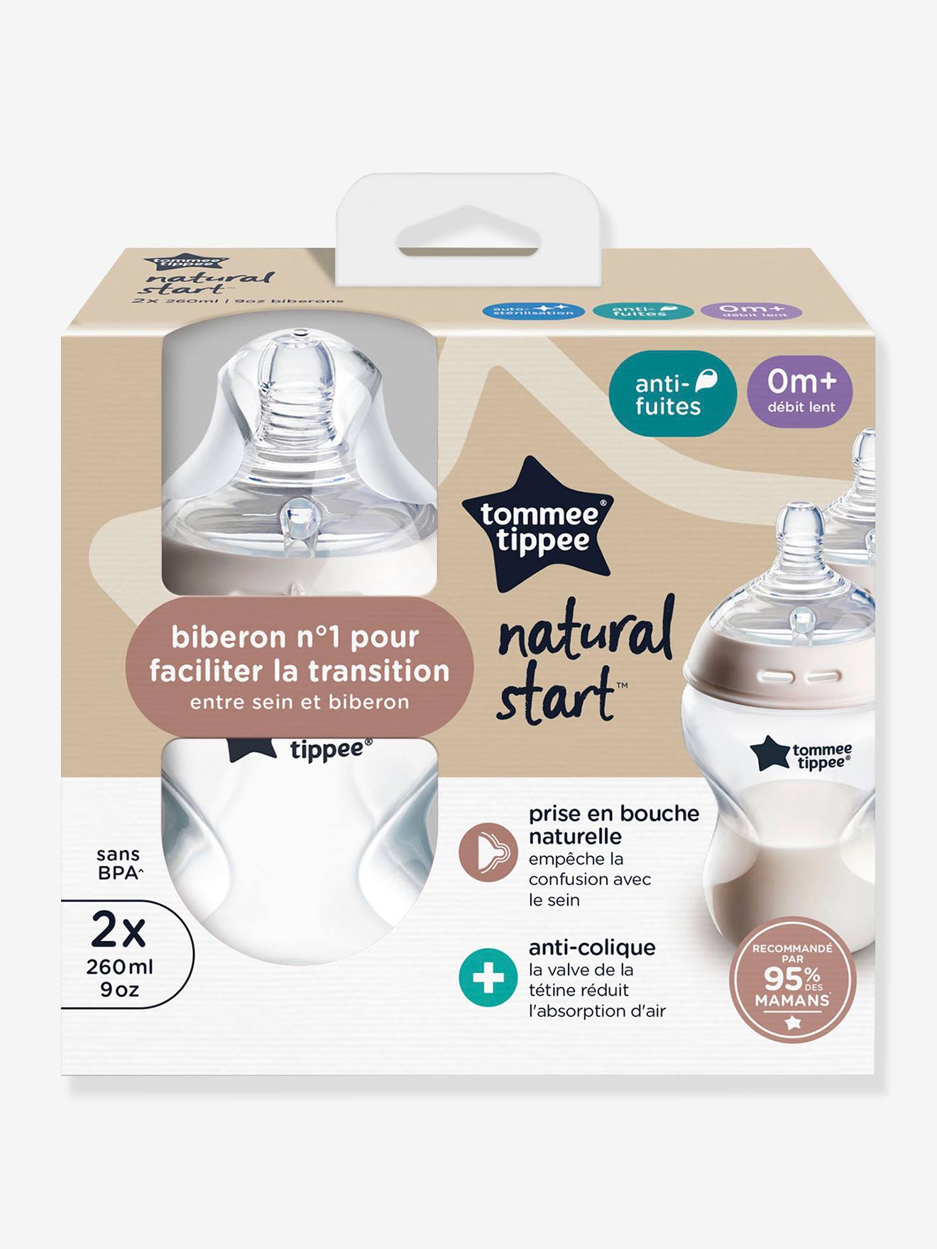 Lot de 2 biberon Anti-colique Natural Start, 260ml transparent (Tommee Tippee) - Image 1