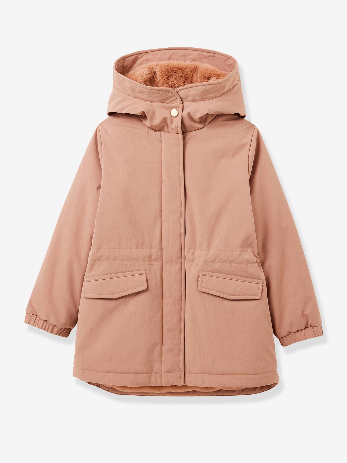Parka Fille Doublée Imitation Fourrure Rose