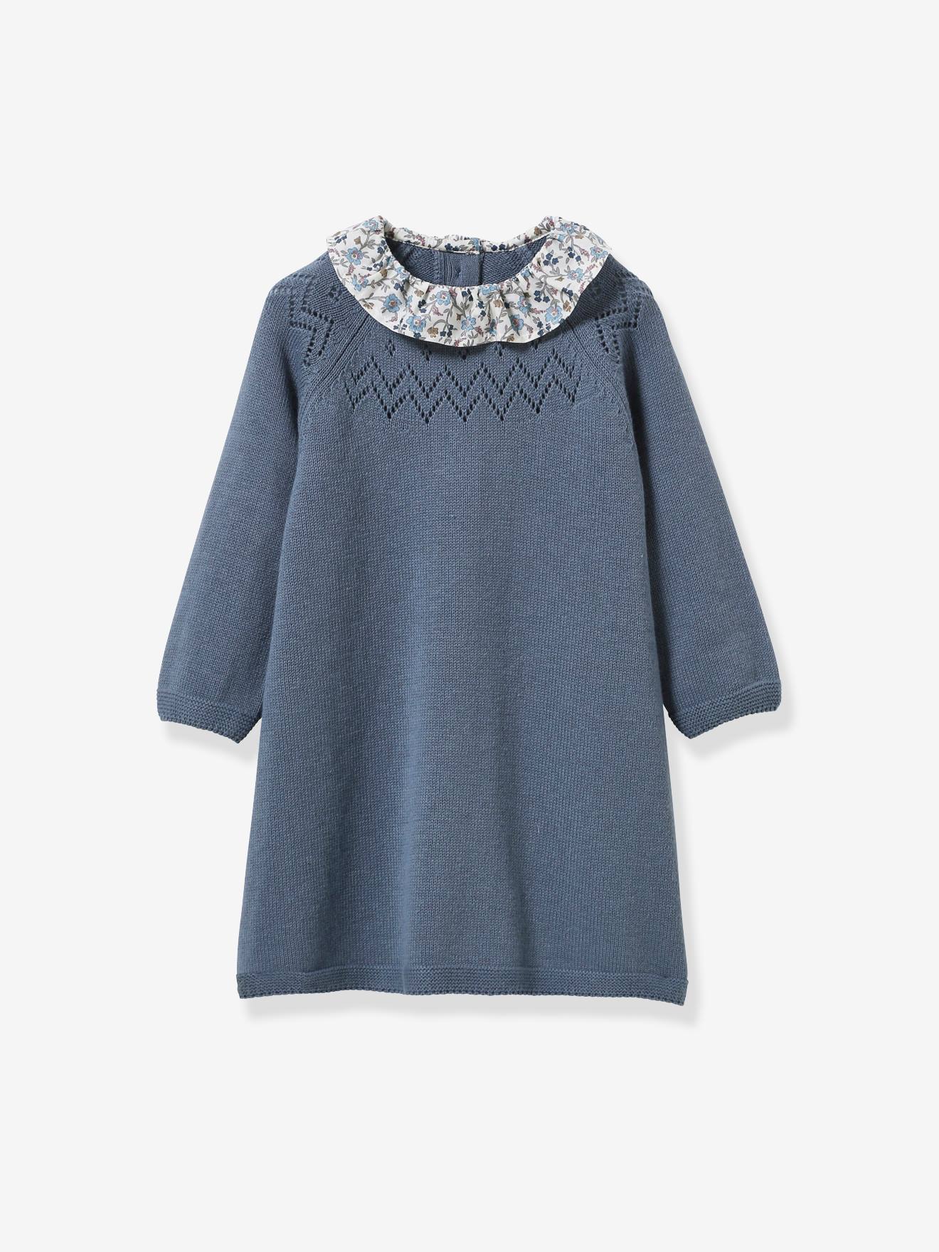 Robe en tricot col en tissu Liberty® bébé CYRILLUS bleu
