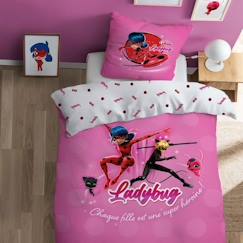 Linge de maison et décoration-Parure de lit Miraculous Supergirl en coton 100% - Rose - 140x200cm - Licence officielle